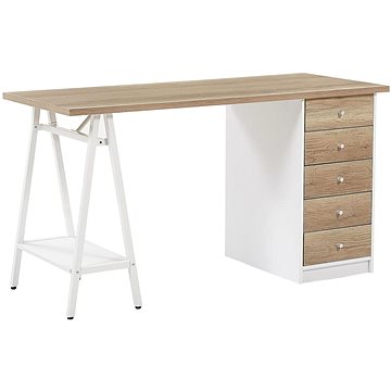 Psací stůl světlé dřevo s bílou 140 x 60 cm HEBER, 207876 (beliani_207876)