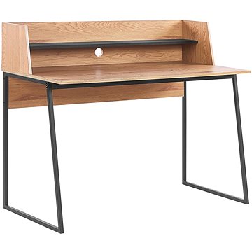 Psací stůl s policí 120 x 59 cm světlé dřevo / černá GORUS, 319153 (beliani_319153)