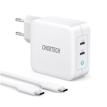 Choetech PD 100W GaN dual USB-C Charger with CC cable (01.01.02.PD6008-EU-CCWH)