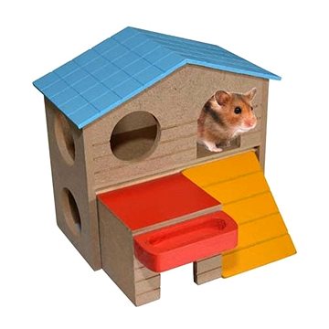 DUVO+ Barevný dřevěný domeček pro drobné hlodavce 13 × 16 × 15,5 cm (5414365252816)