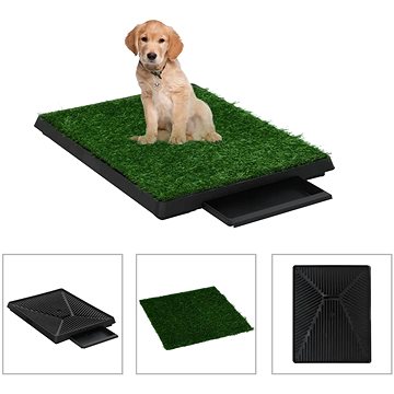 Shumee Toaleta pro psy s nádobou a umělou trávou zelená 63 × 50 × 7 cm (8719883667362)