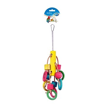 Duvo+ Hračka závěsná pro papoušky s barevnými kostkami a kroužky 33 cm (5414365066680)