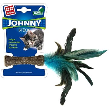 GiGwi Johnny Stick s modrými peříčky a šantou (846295070713)