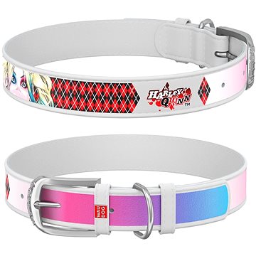 Waudog Obojek kožený DC Harley Quinn bílý 26-35 cm/1,5 cm (4823089322940)