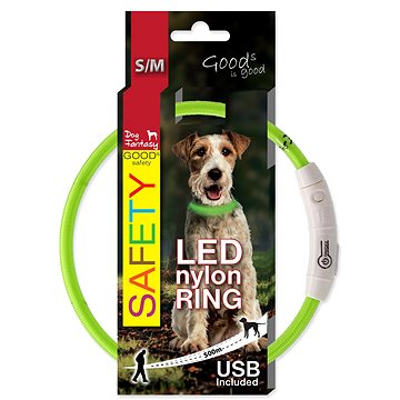 DOG FANTASY obojek LED nylon zelený 45 cm (8595091769858)