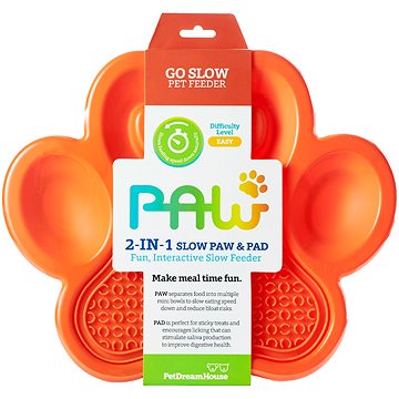 PetDreamHouse Interaktivní miska proti hltání Paw s lízací podložkou oranžová 36cm (5060636430485)