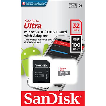 SanDisk MicroSDHC 32GB Ultra Lite + SD adaptér (SDSQUNR-032G-GN3MA)