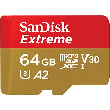SanDisk microSDXC 64GB Extreme Action Cams and Drones + Rescue PRO Deluxe + SD adaptér (SDSQXAH-064G-GN6AA)