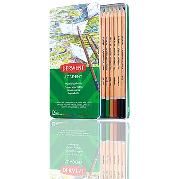 DERWENT Academy Watercolour Pencils Tin v plechové krabičce, šestihranné, 12 barev (2301941)