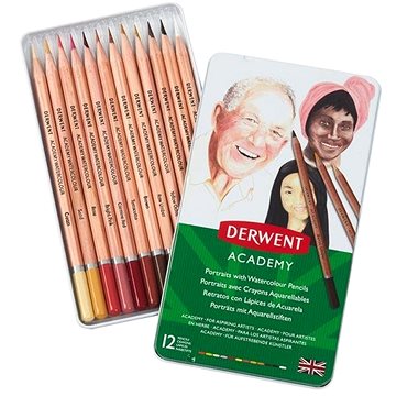 DERWENT Academy Watercolour Pencils Skintones v plechové krabičce, šestihranné, 12 barev (2300386)