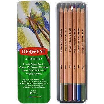 DERWENT Academy Metallic Colour Pencils v plechové krabičce, šestihranné, 6 barev (98200)