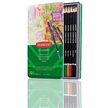 DERWENT Academy Colour Pencil Tin v plechové krabičce, kulaté, 12 barev (2301937)