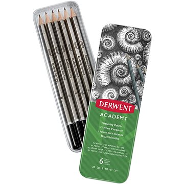 DERWENT Academy Sketching Pencils Tin v plechové krabičce, šestihranná - sada 6 tvrdostí (2301945)