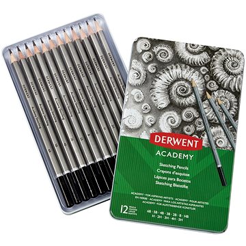 DERWENT Academy Sketching Pencils Tin v plechové krabičce, šestihranná - sada 12 tvrdostí (2301946)