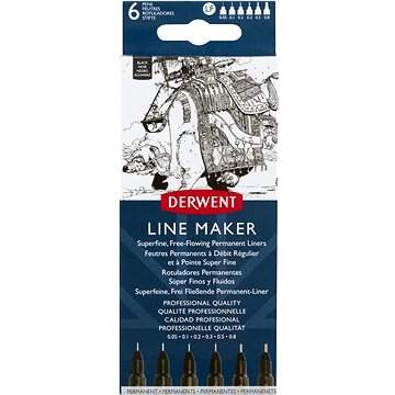 DERWENT Line Maker Black 0.05 - 0.8 mm, 6 velikostí hrotu, černý (2305559)