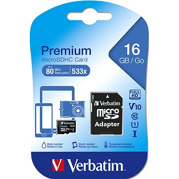 Verbatim MicroSDHC 16GB Premium + SD adaptér (44082)
