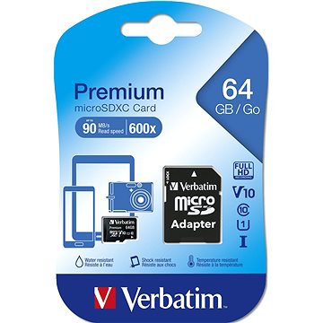 Verbatim MicroSDXC 64GB Premium + SD adaptér (44084)
