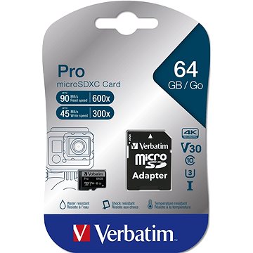 Verbatim MicroSDXC 64GB Pro + SD adaptér (47042)