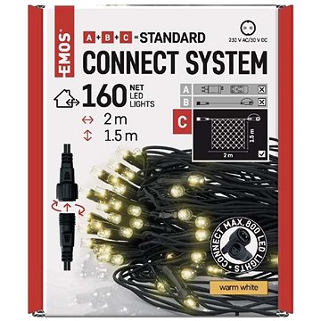 EMOS Standard LED spojovací vánoční řetěz – síť, 1,5x2 m, venkovní, teplá bílá (D1DW01)