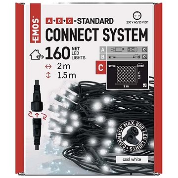 EMOS Standard LED spojovací vánoční řetěz – síť, 1,5x2 m, venkovní, studená bílá (D1DC01)