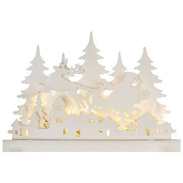 EMOS LED dekorace dřevěná – vánoční vesnička, 31 cm, 2x AA, vnitřní, teplá bílá, časovač (DCWW30)