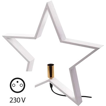 Svícen na žárovku E14 dřevěný bílý, hvězda, 48cm, vnitřní (1534221400)