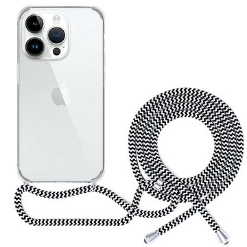 Spello Crossbody kryt se šňůrkou pro iPhone 15 - transparentní / černobílá šňůrka