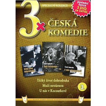 3x Česká komedie 3: Těžký život dobrodruha, Muži nestárnou, U nás v Kocourkově /papírové pošetky/ (3 (7006-16)