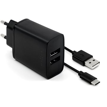 FIXED Smart Rapid Charge 15W s 2xUSB výstupem a USB/USB-C kabelem 1m černá (FIXC15-2UC-BK)