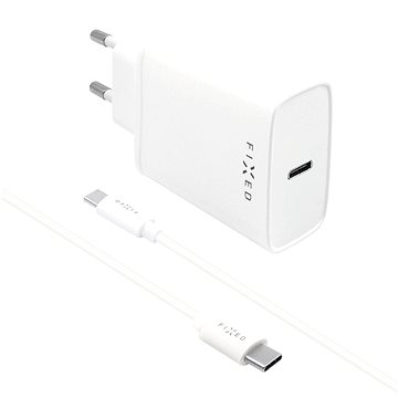FIXED Travel s USB-C výstupem a USB-C/USB-C kabelem 1m podpora PD 20W bílý (FIXC20-CC-WH)