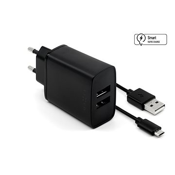 FIXED Smart Rapid Charge 15W s 2xUSB výstupem a USB/micro USB kabelem 1m černá (FIXC15-2UM-BK)