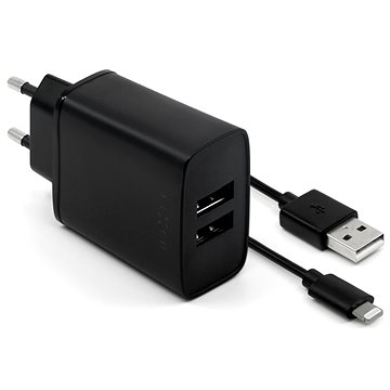 FIXED Smart Rapid Charge 15W s 2xUSB výstupem a USB/Lightning kabelem 1m černá (FIXC15-2UL-BK)