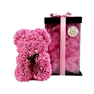 Medvídárek Romantic medvídek z růží 25 cm růžový zasypaný růžovými lístky