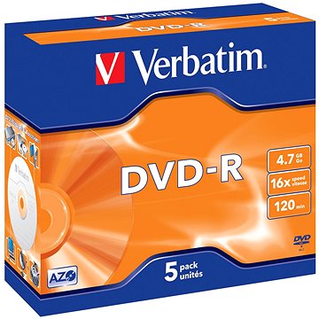 VERBATIM DVD-R AZO 4.7GB, 16x, jewel case 5 ks (43519)