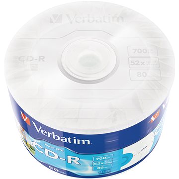 VERBATIM CD-R 700MB, 52x, printable, wrap 50 ks (43794)