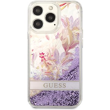 Guess Liquid Glitter Flower kryt pro Apple iPhone 13 Pro Purple (GUHCP13LLFLSU)