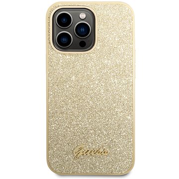 Guess PC/TPU Glitter Flakes Metal Logo Zadní Kryt pro iPhone 14 Pro Gold (GUHCP14LHGGSHD)