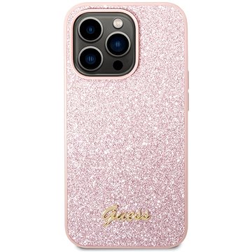 Guess PC/TPU Glitter Flakes Metal Logo Zadní Kryt pro iPhone 14 Pro Pink (GUHCP14LHGGSHP)