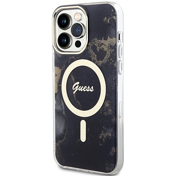 Guess Marble IML MagSafe Kompatibilní Zadní Kryt pro iPhone 13 Pro Max Black (GUHMP13XHTMRSK)
