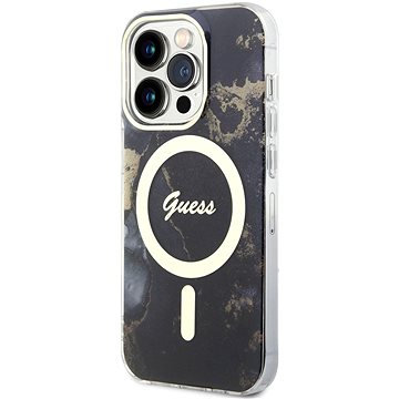 Guess Marble IML MagSafe Kompatibilní Zadní Kryt pro iPhone 14 Pro Black (GUHMP14LHTMRSK)