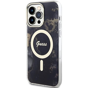 Guess Marble IML MagSafe Kompatibilní Zadní Kryt pro iPhone 14 Pro Max Black (GUHMP14XHTMRSK)