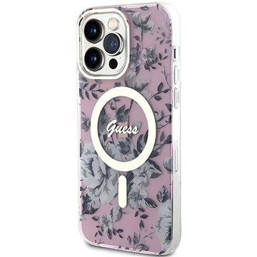 Guess PC/TPU Flowers IML MagSafe Kompatibilní Zadní Kryt pro iPhone 13 Pro Max Pink (GUHMP13XHCFWSP)