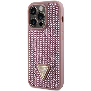 Guess Rhinestones Triangle Metal Logo Kryt pro iPhone 14 Pro Pink (GUHCP14LHDGTPP)