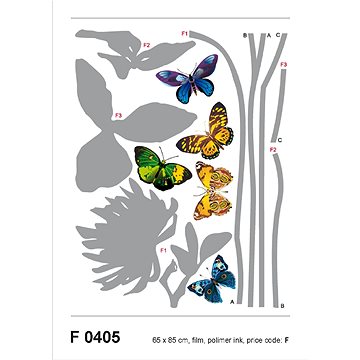 F0405 Samolepicí dekorace GREY FLOWER BUTTERFLIES 65 x 85 cm (F0405)
