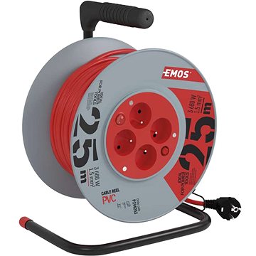 EMOS PVC kabel na bubnu s vypínačem – 4 zásuvky, 25m, 1,5mm2 (1908042512)