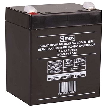EMOS Bezúdržbový olověný akumulátor 12 V/4,5 Ah, faston 4,7 mm (1201000700)