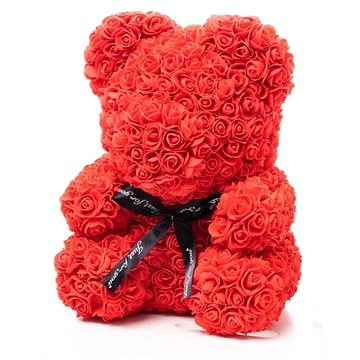 Medvídek z růží 25 cm červený s mašlí