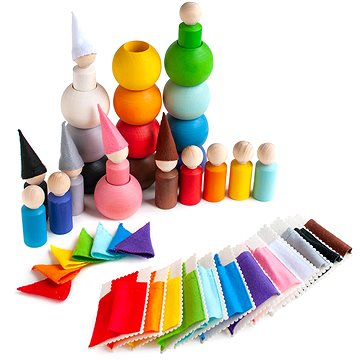 Ulanik Montessori dřevěná hračka "Small Peg Dolls with Hats, Beds and Balls" (4680136750848)