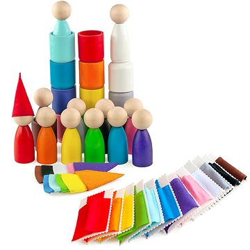 Ulanik Montessori dřevěná hračka "Peg Dolls with Hats, Beds and Cups" (4680136750084)