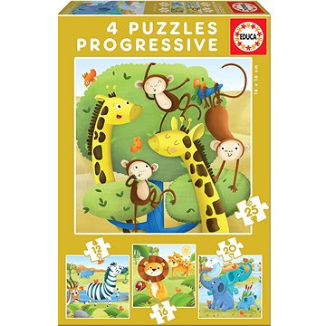 Educa Puzzle Divoká zvířata 4v1 (12,16,20,25 dílků) (17147)